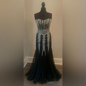 Jovani, Strapless Black & Silver Evening Gown